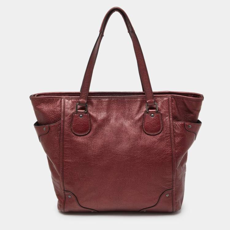 Pre Owned Coach Metallic Leather Zip Tote