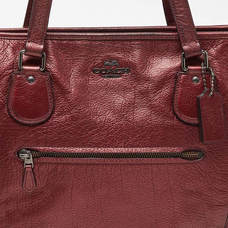 Pre Owned Coach Metallic Leather Zip Tote