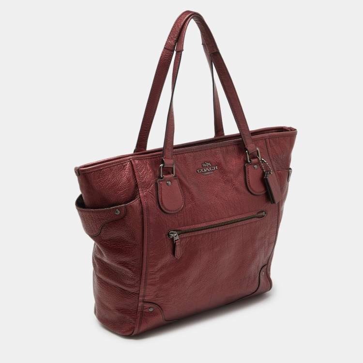 Pre Owned Coach Metallic Leather Zip Tote