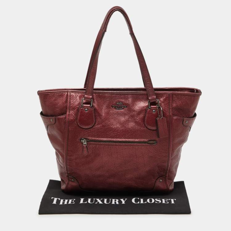 Pre Owned Coach Metallic Leather Zip Tote