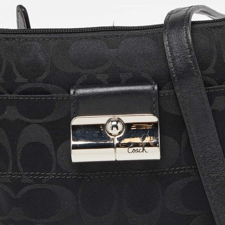 Pre Owned  Coach Black Signature Canvas and Leather Courie Crossbody Bag