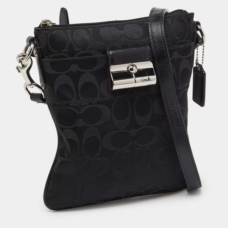 Pre Owned  Coach Black Signature Canvas and Leather Courie Crossbody Bag