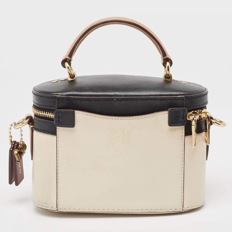 Pre Owned Coach x Selena Black/Beige Leather Trail Top Handle Bag