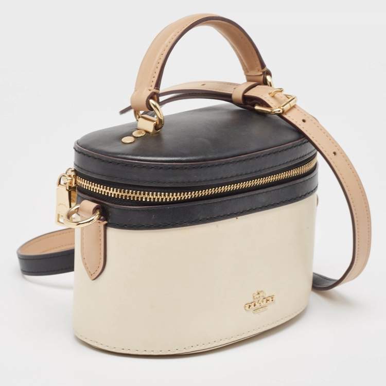 Pre Owned Coach x Selena Black/Beige Leather Trail Top Handle Bag