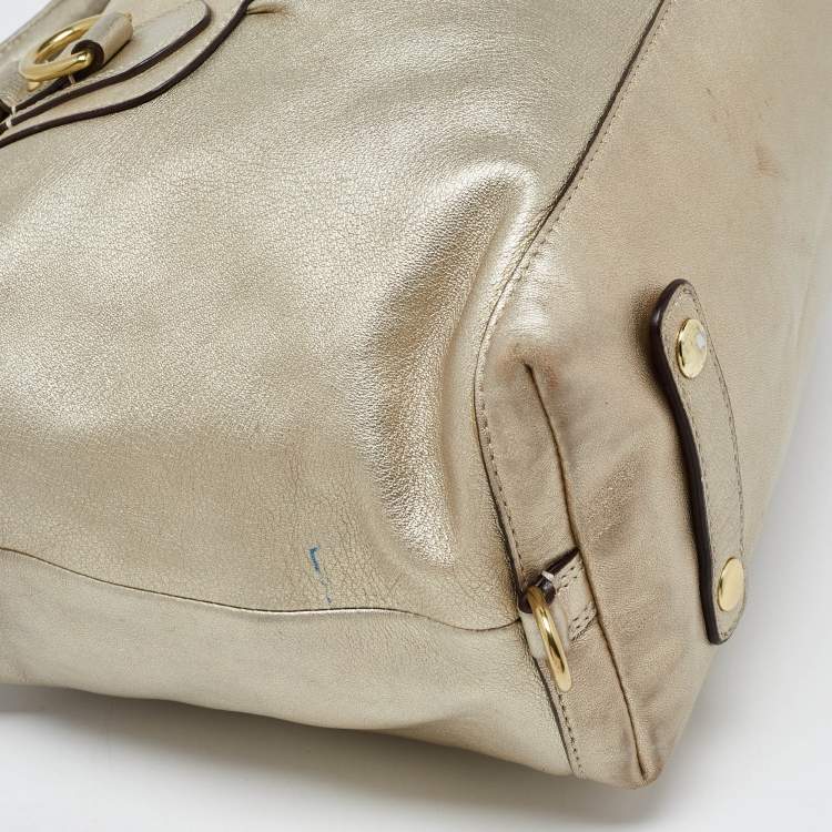 Pre Owned Coach Gold Metallic Leather Madison Sabrina Satchel 