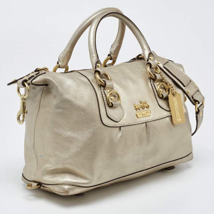 Pre Owned Coach Gold Metallic Leather Madison Sabrina Satchel 