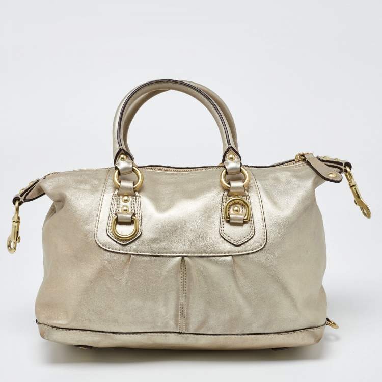 Pre Owned Coach Gold Metallic Leather Madison Sabrina Satchel 