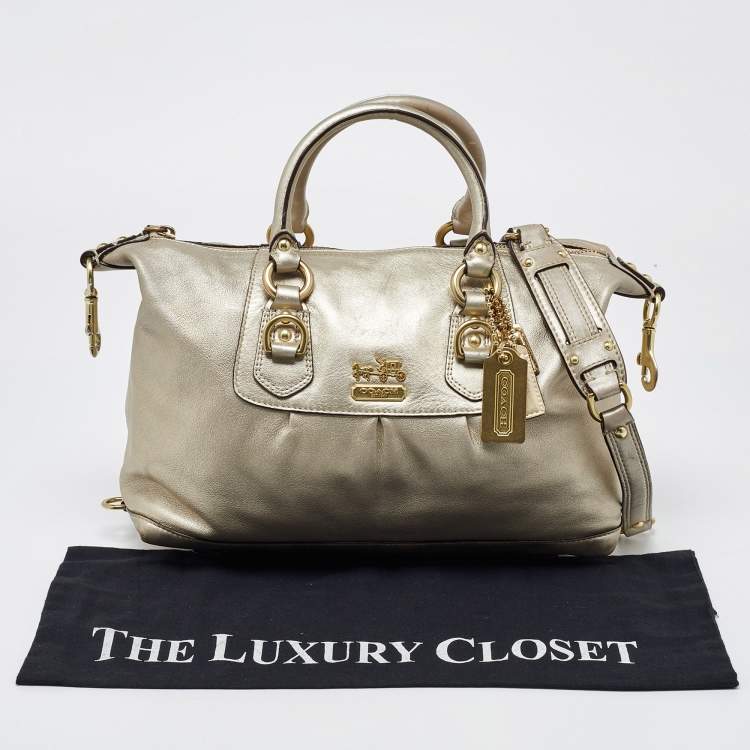 Pre Owned Coach Gold Metallic Leather Madison Sabrina Satchel 