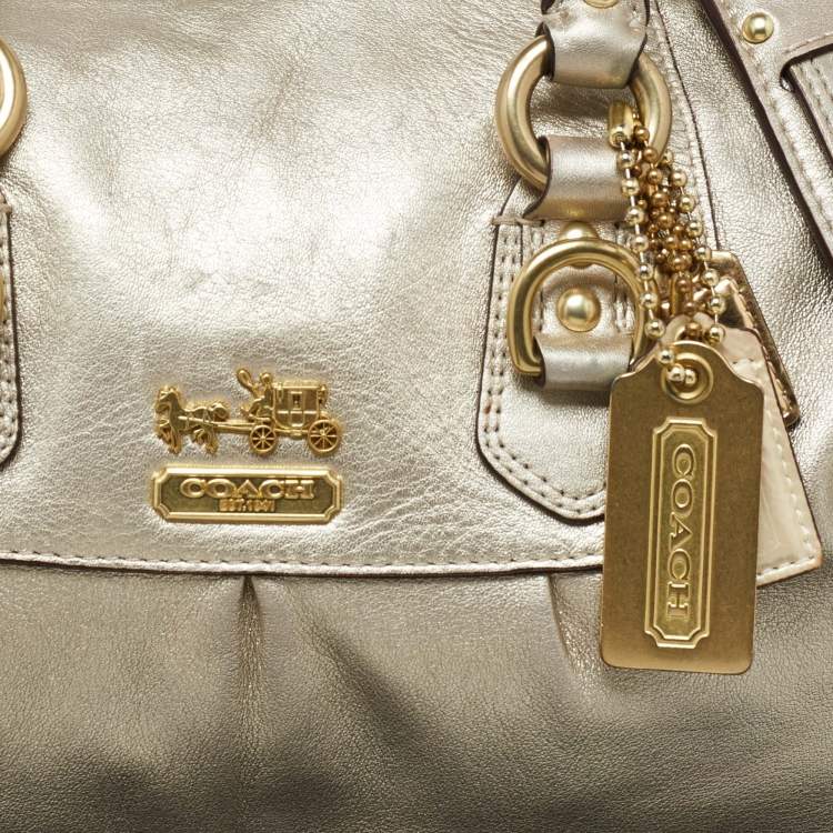 Pre Owned Coach Gold Metallic Leather Madison Sabrina Satchel 