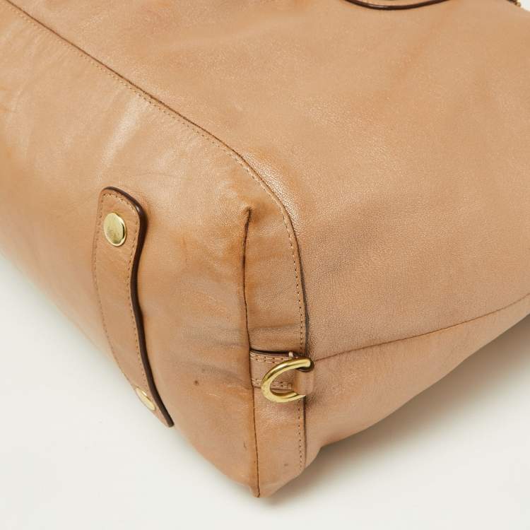 Pre Owned Coach Beige Leather Ashley Satchel