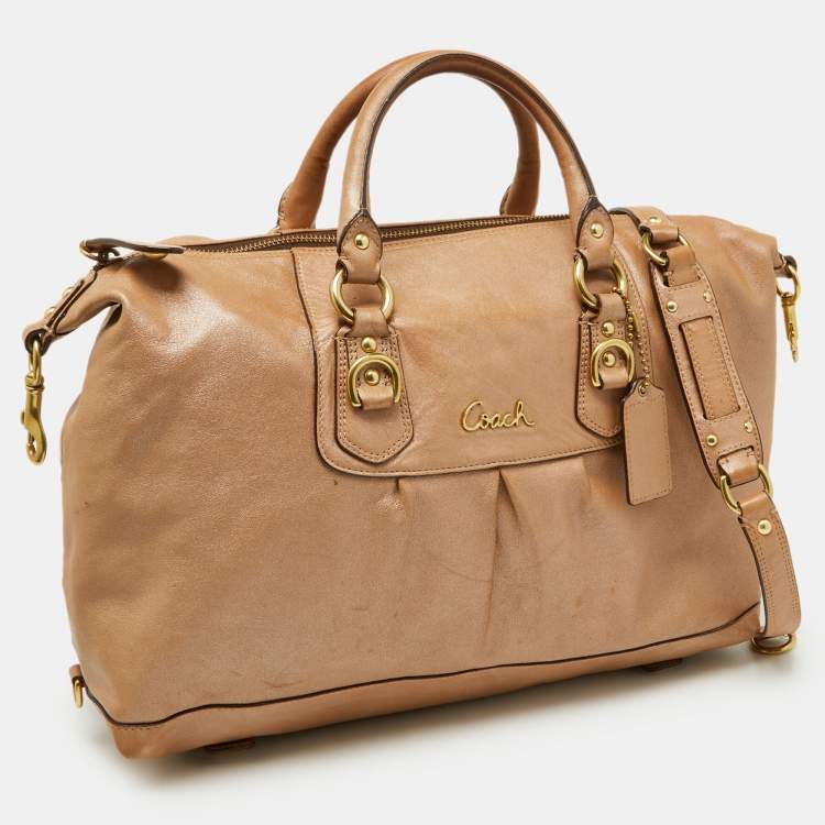 Pre Owned Coach Beige Leather Ashley Satchel
