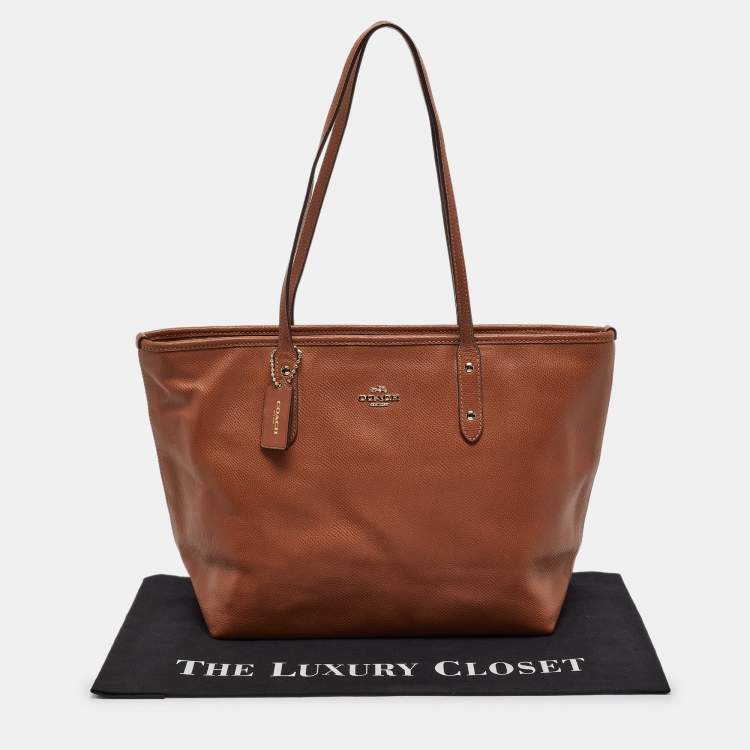Pre Owned Coach Brown Leather City Zip Tote