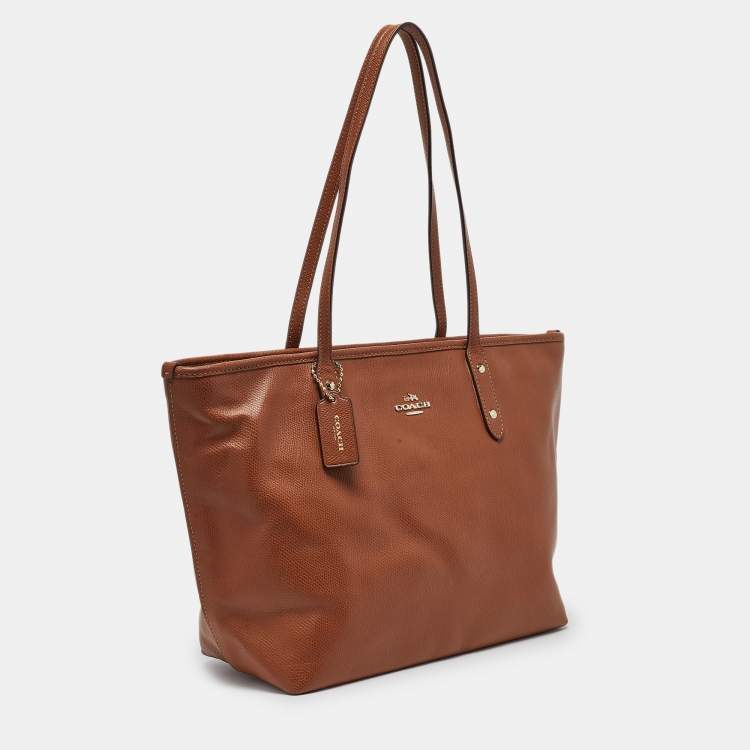 Pre Owned Coach Brown Leather City Zip Tote