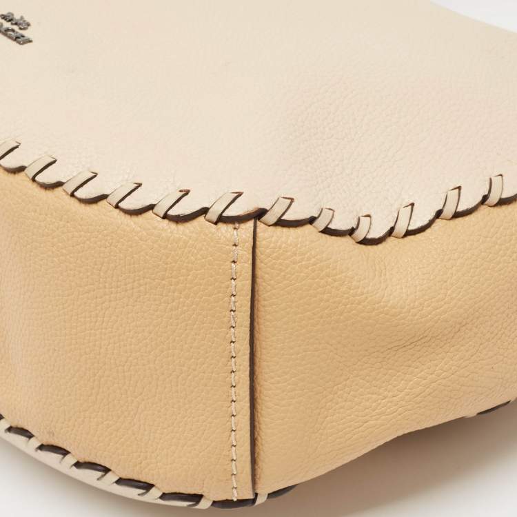 Pre Owned Coach Two Tone Beige Leather Sutton Hobo