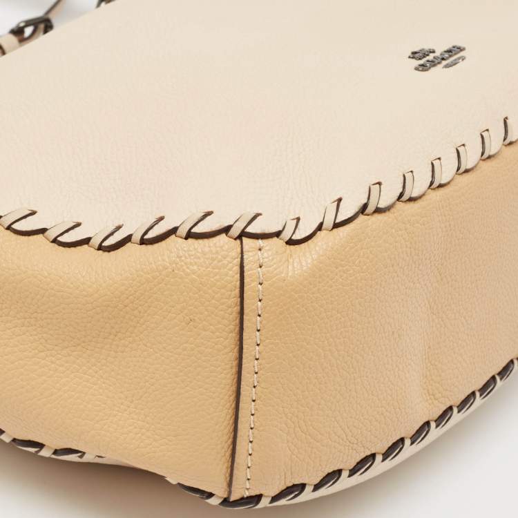Pre Owned Coach Two Tone Beige Leather Sutton Hobo