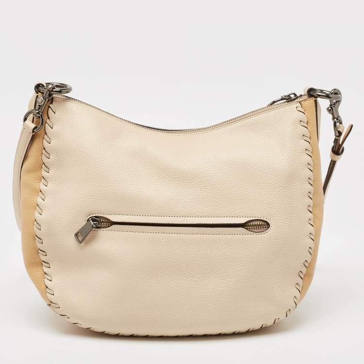 Pre Owned Coach Two Tone Beige Leather Sutton Hobo