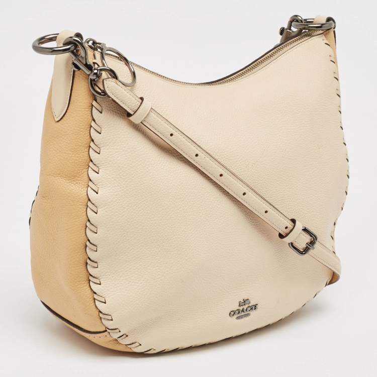 Pre Owned Coach Two Tone Beige Leather Sutton Hobo