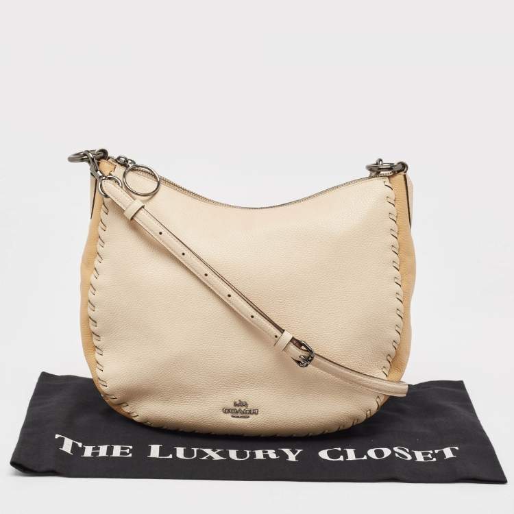 Pre Owned Coach Two Tone Beige Leather Sutton Hobo