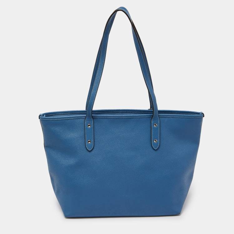 Pre Owned Coach Blue Leather City Zip Tote