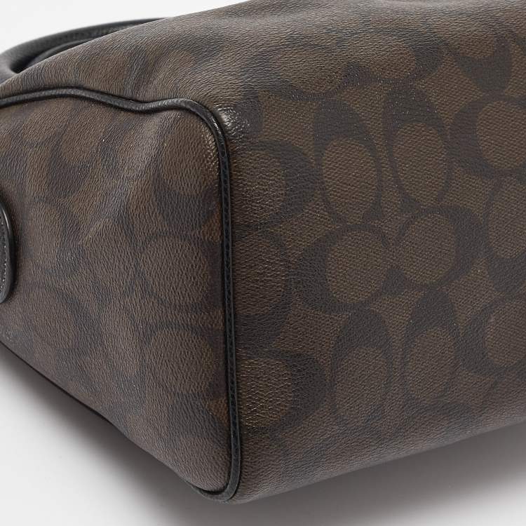 Pre Owned Coach Black/Brown Signature Coated Canvas and Leather Mini Bennett Satchel