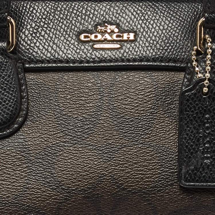Pre Owned Coach Black/Brown Signature Coated Canvas and Leather Mini Bennett Satchel