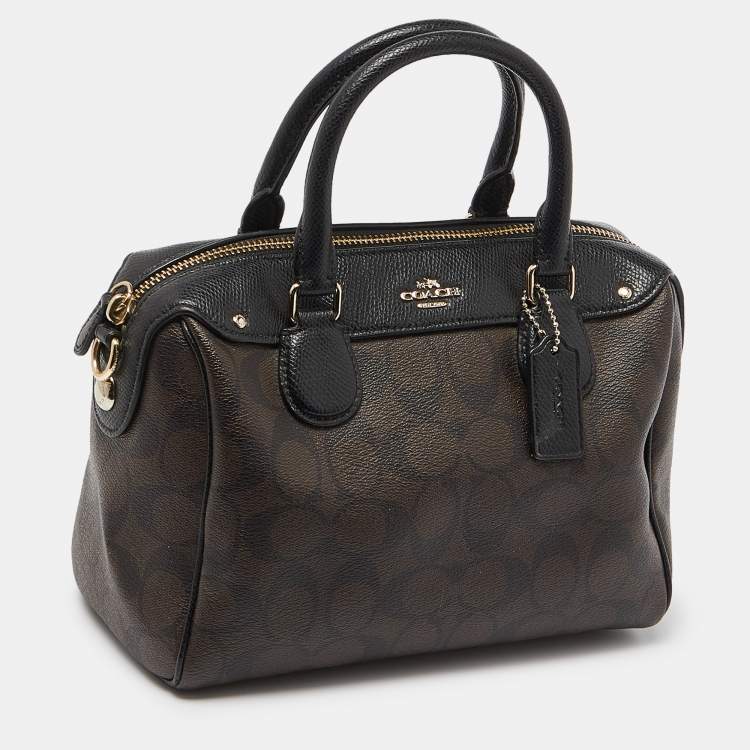Pre Owned Coach Black/Brown Signature Coated Canvas and Leather Mini Bennett Satchel