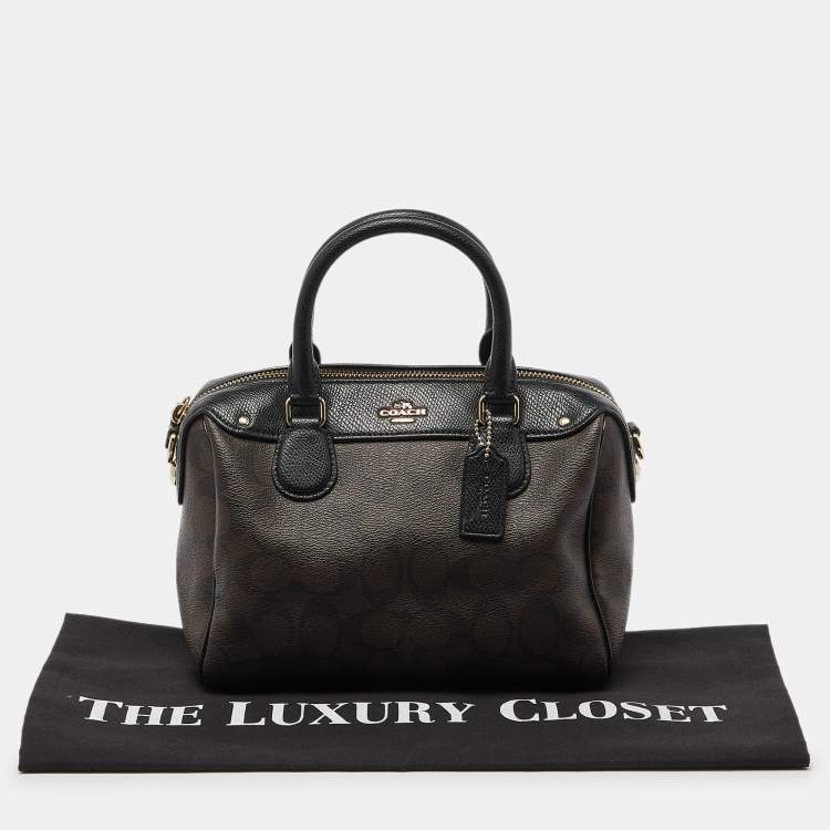 Pre Owned Coach Black/Brown Signature Coated Canvas and Leather Mini Bennett Satchel