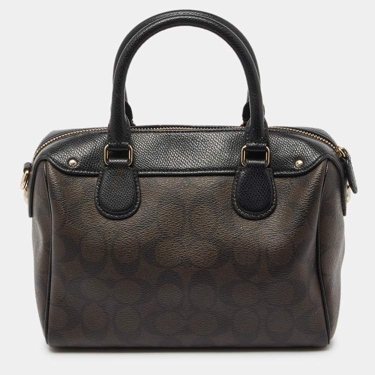 Pre Owned Coach Black/Brown Signature Coated Canvas and Leather Mini Bennett Satchel