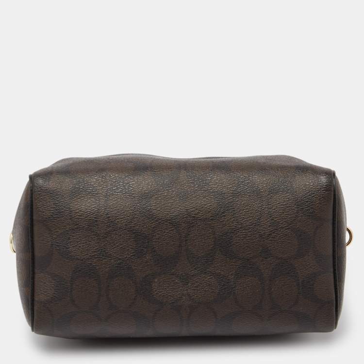 Pre Owned Coach Black/Brown Signature Coated Canvas and Leather Mini Bennett Satchel