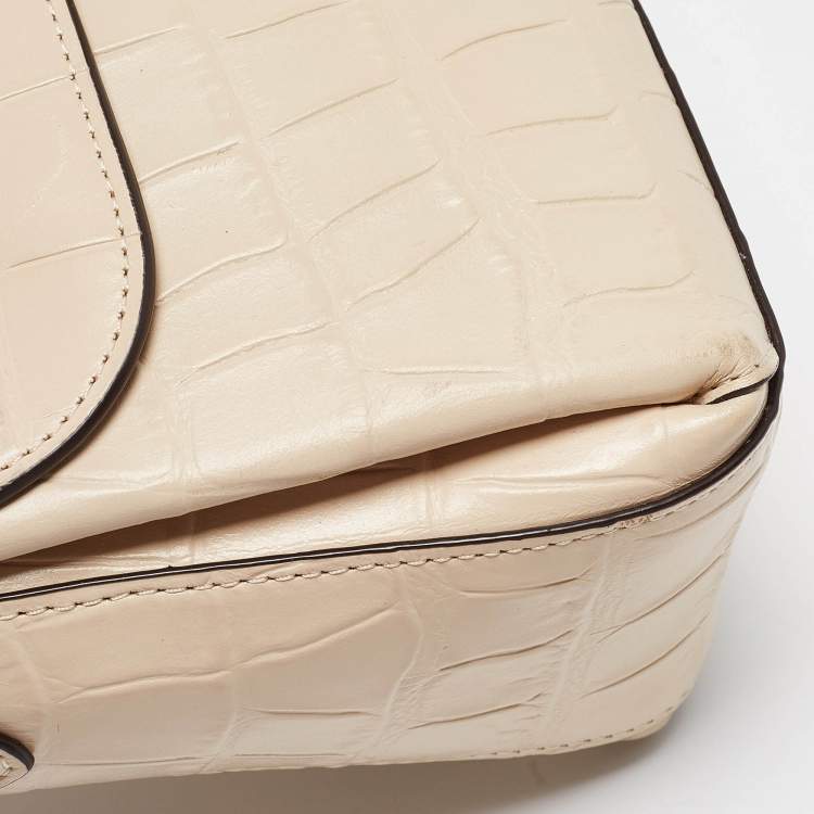 Pre Owned Coach Cream Croc Embossed Leather Grace Shoulder Bag