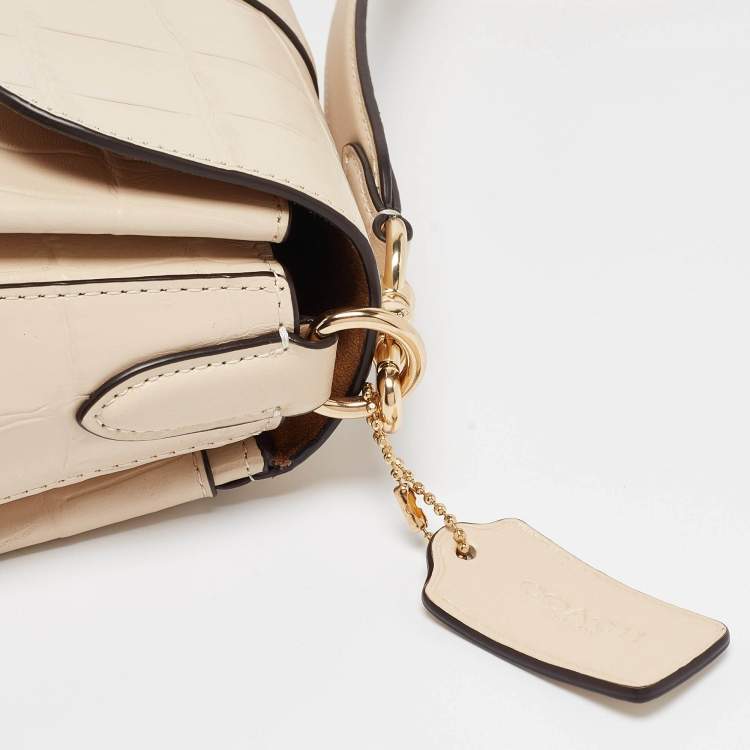 Pre Owned Coach Cream Croc Embossed Leather Grace Shoulder Bag