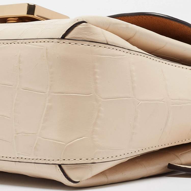 Pre Owned Coach Cream Croc Embossed Leather Grace Shoulder Bag