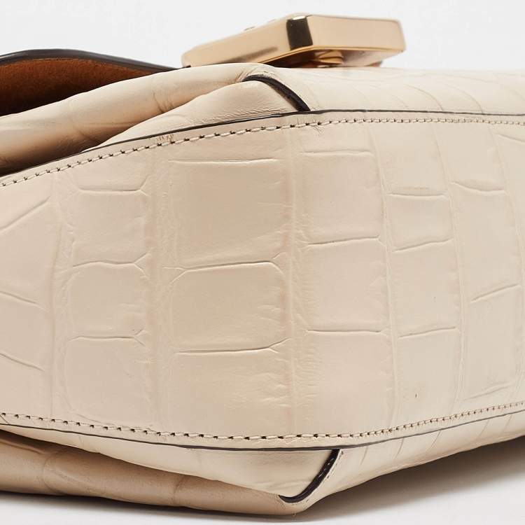 Pre Owned Coach Cream Croc Embossed Leather Grace Shoulder Bag