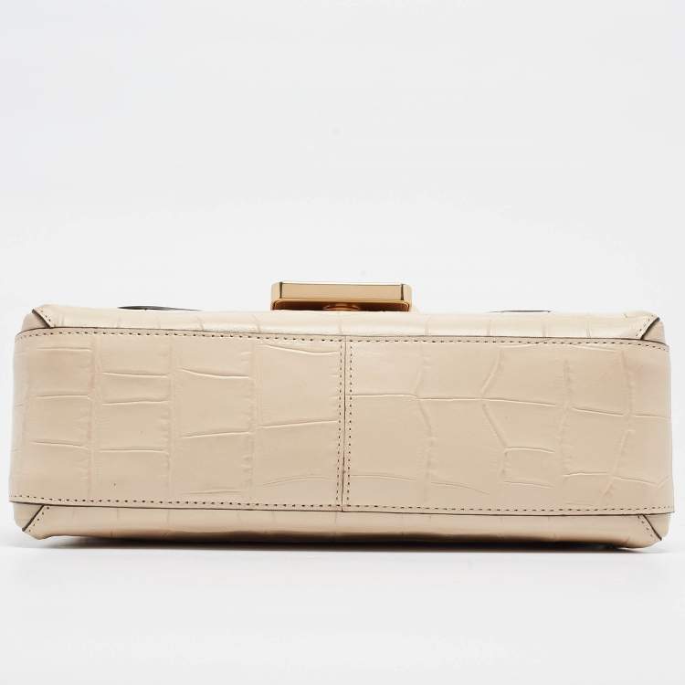 Pre Owned Coach Cream Croc Embossed Leather Grace Shoulder Bag
