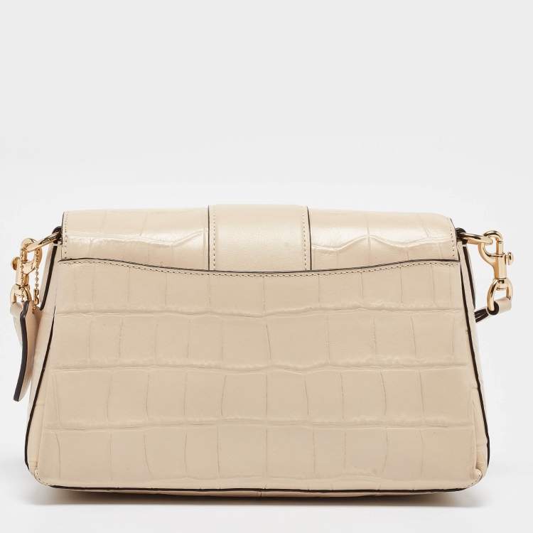 Pre Owned Coach Cream Croc Embossed Leather Grace Shoulder Bag