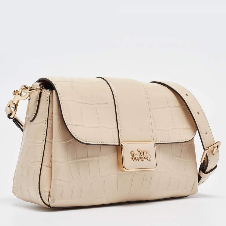 Pre Owned Coach Cream Croc Embossed Leather Grace Shoulder Bag
