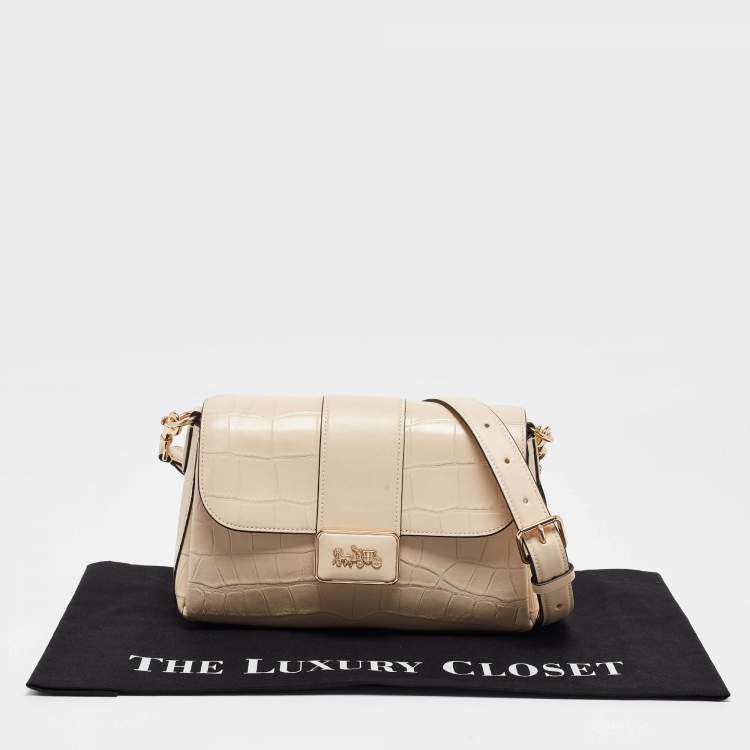 Pre Owned Coach Cream Croc Embossed Leather Grace Shoulder Bag
