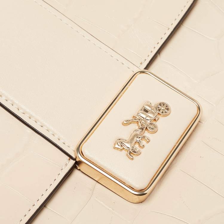 Pre Owned Coach Cream Croc Embossed Leather Grace Shoulder Bag