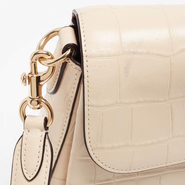 Pre Owned Coach Cream Croc Embossed Leather Grace Shoulder Bag