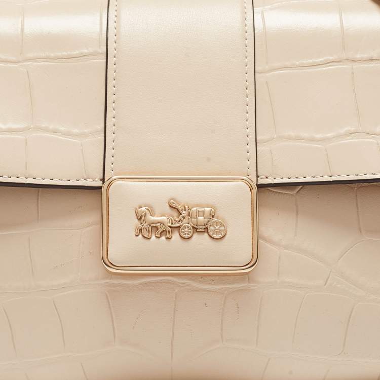 Pre Owned Coach Cream Croc Embossed Leather Grace Shoulder Bag