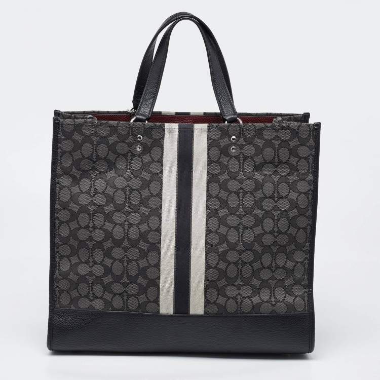 Pre Owned Coach Black Signature Canvas and Leather 40 Dempsey Tote