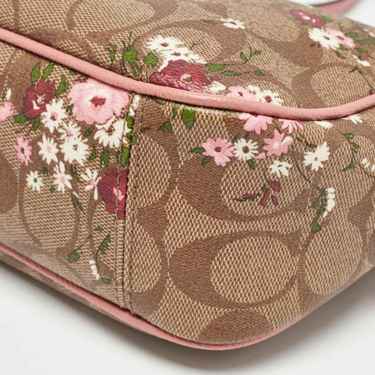 Pre Owned Coach Pink/Beige Signature Coated Canvas and Leather Isla Chain Crossbody Bag