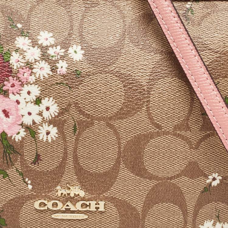 Pre Owned Coach Pink/Beige Signature Coated Canvas and Leather Isla Chain Crossbody Bag