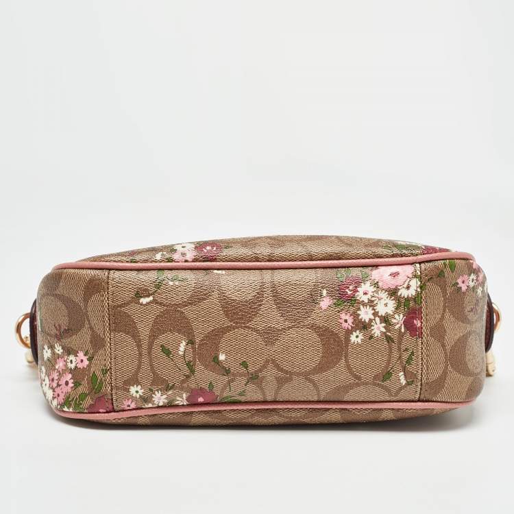 Pre Owned Coach Pink/Beige Signature Coated Canvas and Leather Isla Chain Crossbody Bag