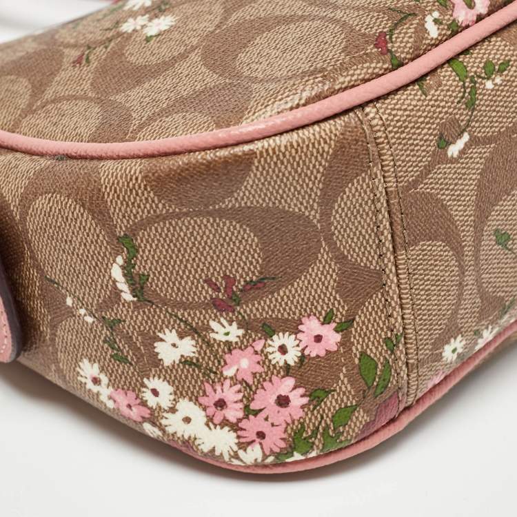 Pre Owned Coach Pink/Beige Signature Coated Canvas and Leather Isla Chain Crossbody Bag
