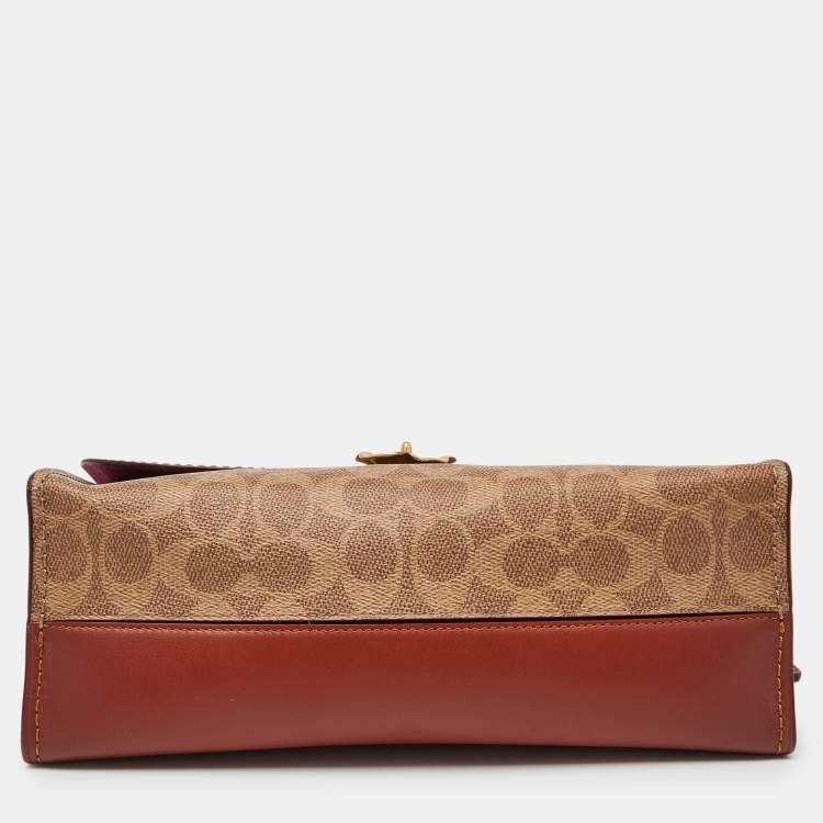 Pre Owned Coach Brown/Beige Signature Coated Canvas and Leather Parker Shoulder Bag