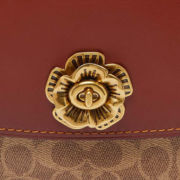 Pre Owned Coach Brown/Beige Signature Coated Canvas and Leather Parker Shoulder Bag