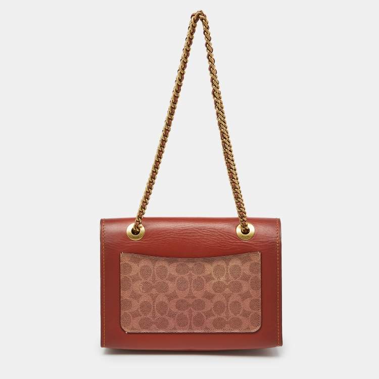 Pre Owned Coach Brown/Beige Signature Coated Canvas and Leather Parker Shoulder Bag