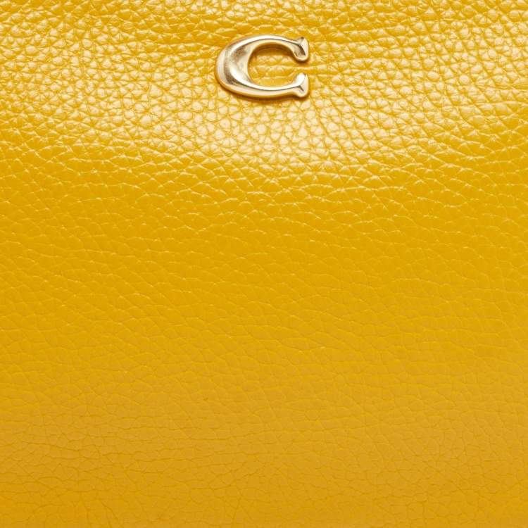 Pre Owned Coach Yellow Leather Wristlet Zip Pouch