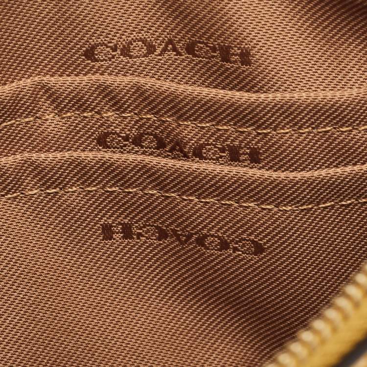 Pre Owned Coach Yellow Leather Wristlet Zip Pouch